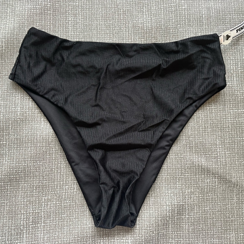 PINK Victoria's Secret Black Ribbed Bikini Bottom size Large